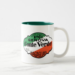 Caneca De Café Em Dois Tons Etiqueta de Bagagem de Classe Conte Verde 1rua