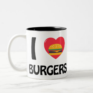 Caneca De Café Em Dois Tons Eu adoro Burgers