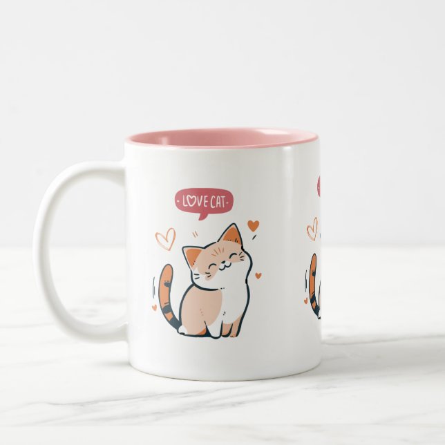 Caneca De Café Em Dois Tons Eu adoro Cartoon de Gatos (Esquerda)