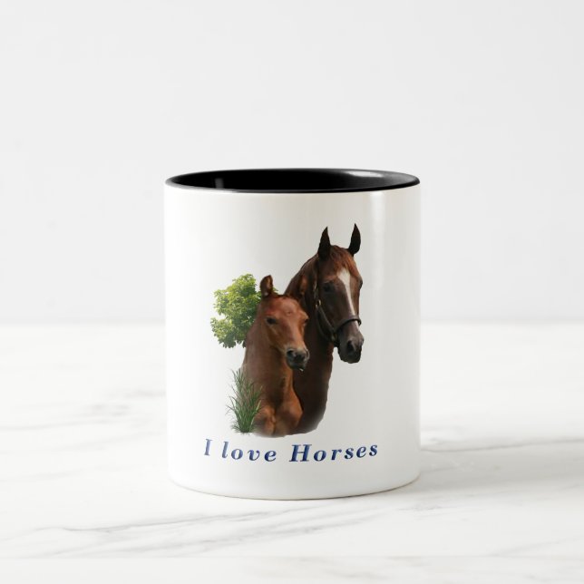 Caneca De Café Em Dois Tons Eu adoro cavalos (Centro)