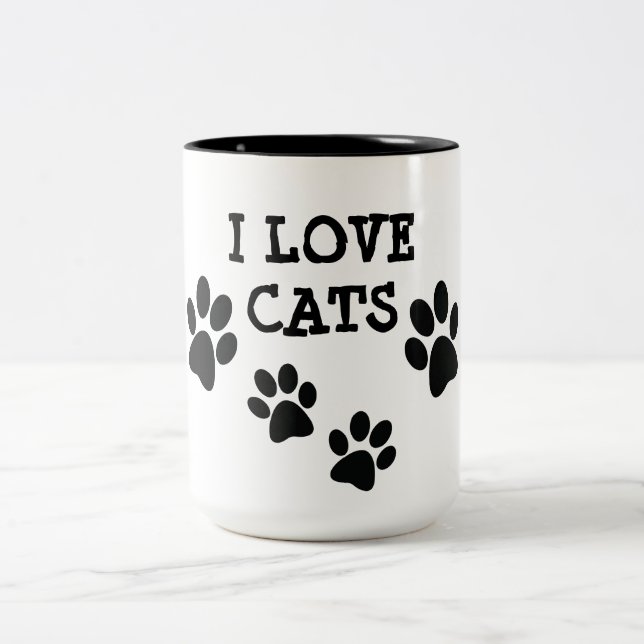 Caneca De Café Em Dois Tons Eu Adoro Gatos Pawprint Design Coffee Mug (Centro)