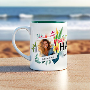 Caneca De Café Em Dois Tons Eu adoro Hawaii Tema Tropical Foto Colagem Café