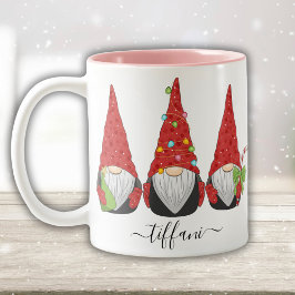 Caneca De Café Em Dois Tons Eu adoro os gnomos de Natal personalizados com o n