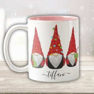 Caneca De Café Em Dois Tons Eu adoro os gnomos de Natal personalizados com o n