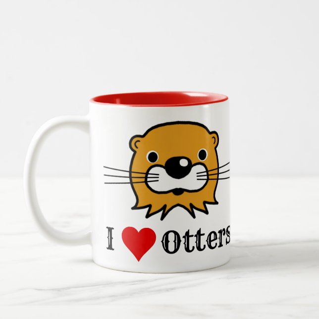 Caneca De Café Em Dois Tons Eu Adoro Otters. Conservação da fauna selvagem (Esquerda)