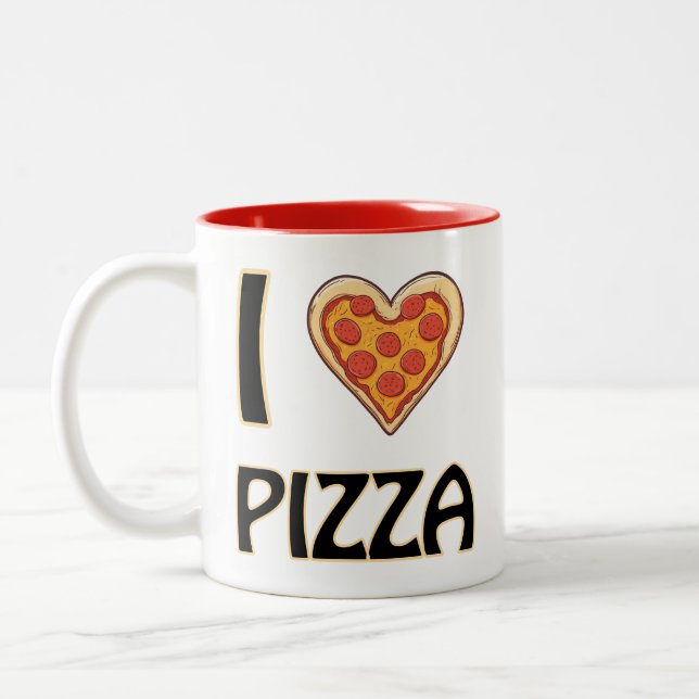 Caneca De Café Em Dois Tons Eu adoro Pizza - Presente de Comida Engraçado (Esquerda)