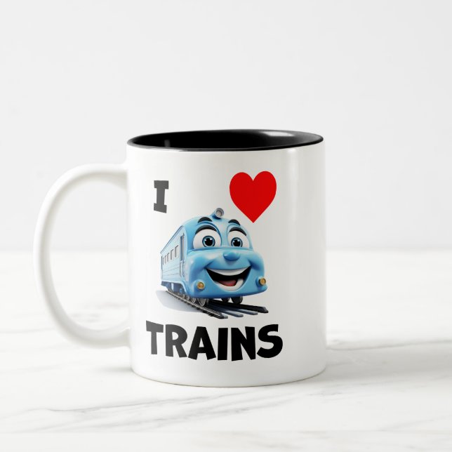 Caneca De Café Em Dois Tons Eu adoro trens (Esquerda)