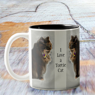 Caneca De Café Em Dois Tons Eu adoro uma Tortie Cat Feline Fotografia
