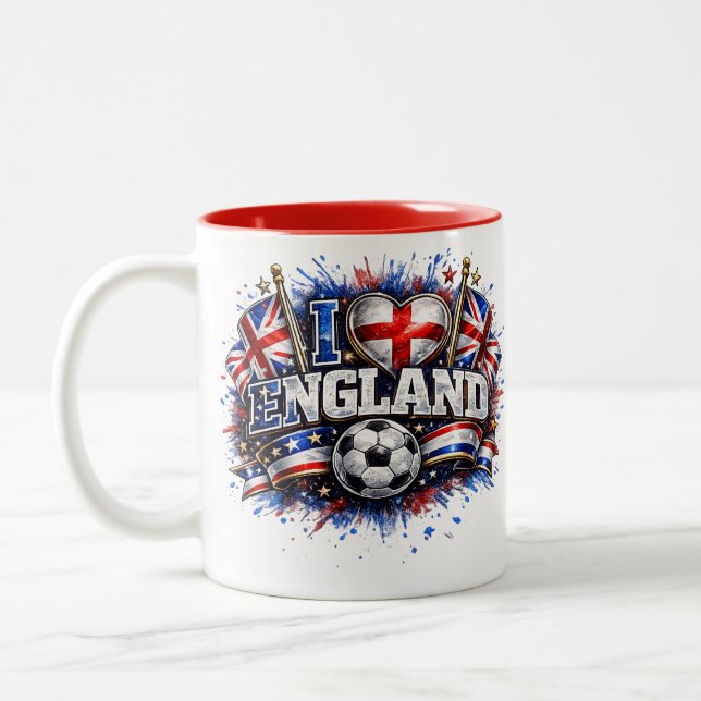 Caneca De Café Em Dois Tons EU AMO a Inglaterra Fã de Futebol 2026 (Esquerda)