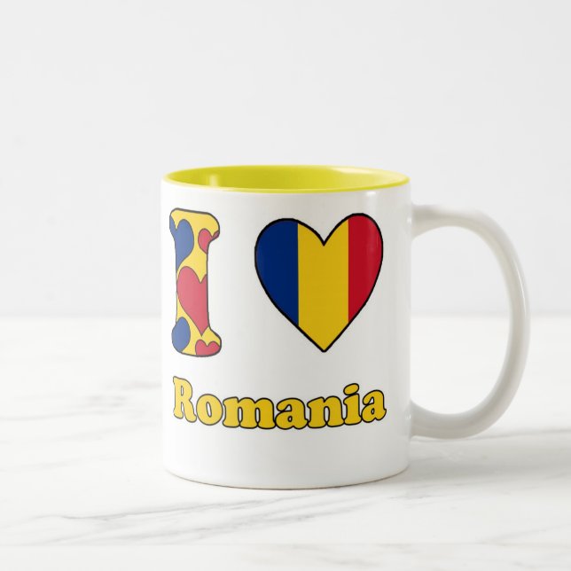 Caneca De Café Em Dois Tons Eu amo a Romênia (Direita)
