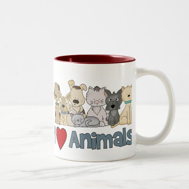 Caneca De Café Em Dois Tons Eu Amo Animais (Direita)
