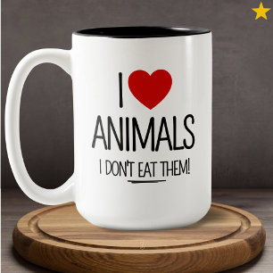 Caneca De Café Em Dois Tons Eu Amo Animais Direitos dos Animais Vegano 