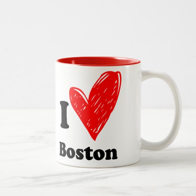 Caneca De Café Em Dois Tons Eu amo Boston (Direita)