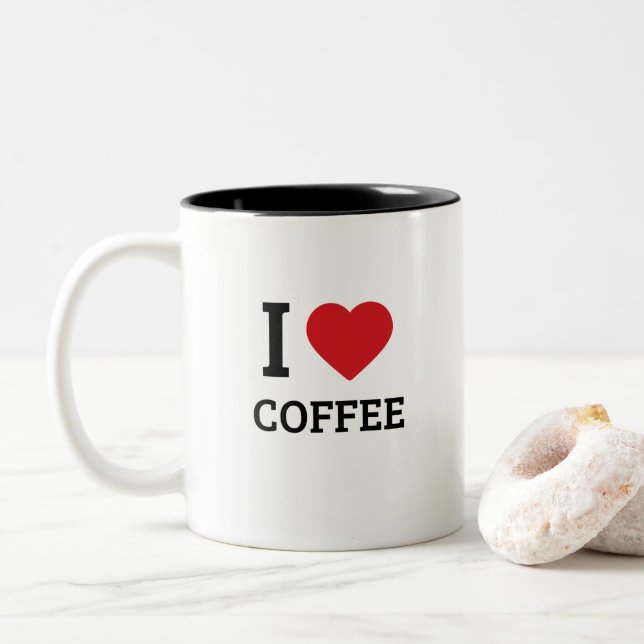 Caneca De Café Em Dois Tons Eu Amo Café - Presente Divertido Atemporal Minimal (Com Donut)