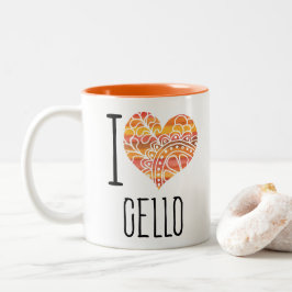 Caneca De Café Em Dois Tons Eu Amo Cello Orange Mandala Heart