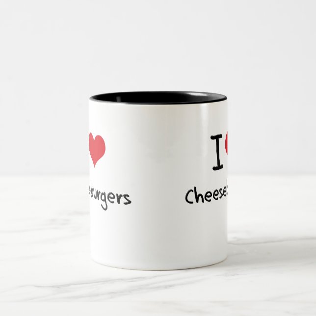 Caneca De Café Em Dois Tons Eu amo cheeseburgers (Centro)