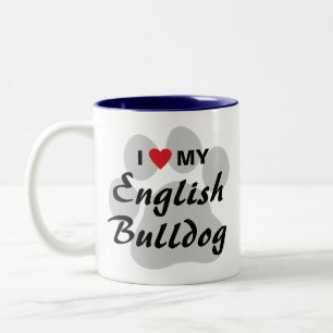 Caneca De Café Em Dois Tons Eu amo (coração) meu buldogue inglês Pawprint
