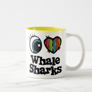 Caneca De Café Em Dois Tons Eu Amo (Coração) Tubarões Baleia