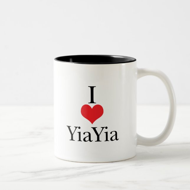 Caneca De Café Em Dois Tons Eu amo (coração) YiaYia (Direita)