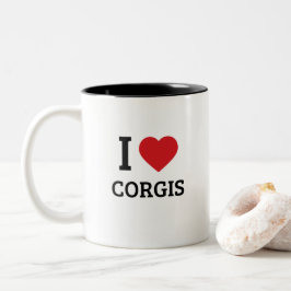 Caneca De Café Em Dois Tons Eu Amo Corgis - Presente Minimalista para Amantes
