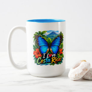 Caneca De Café Em Dois Tons Eu Amo Costa Rica Blue Morpho e Tucano