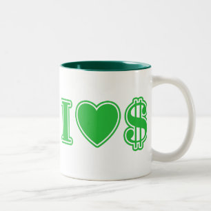 Caneca De Café Em Dois Tons Eu Amo Dinheiro