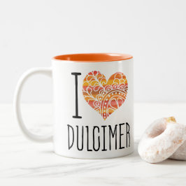 Caneca De Café Em Dois Tons Eu Amo Dulcimer Orange Mandala Heart