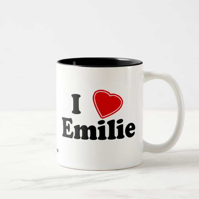 Caneca De Café Em Dois Tons Eu amo Emilie (Direita)