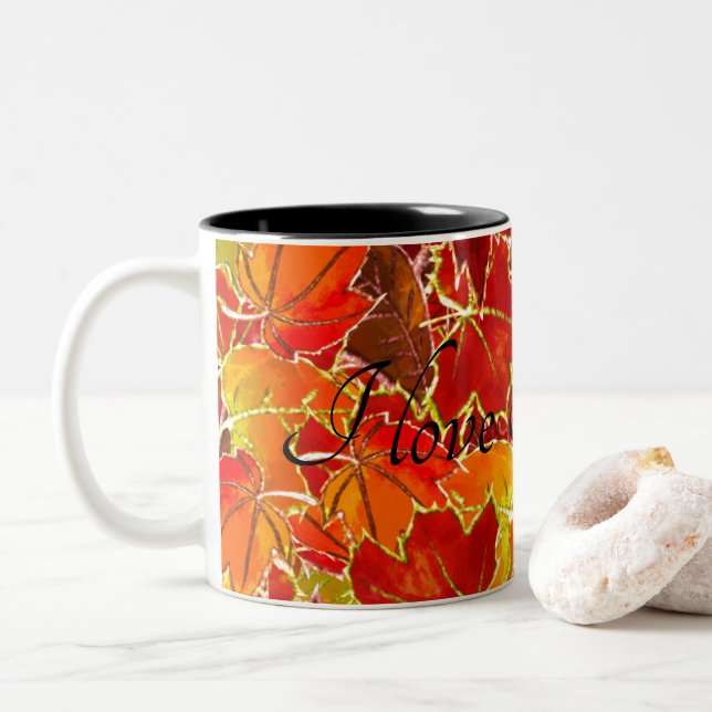 Caneca De Café Em Dois Tons Eu amo Fall (Com Donut)