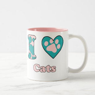 Caneca De Café Em Dois Tons Eu amo gatos