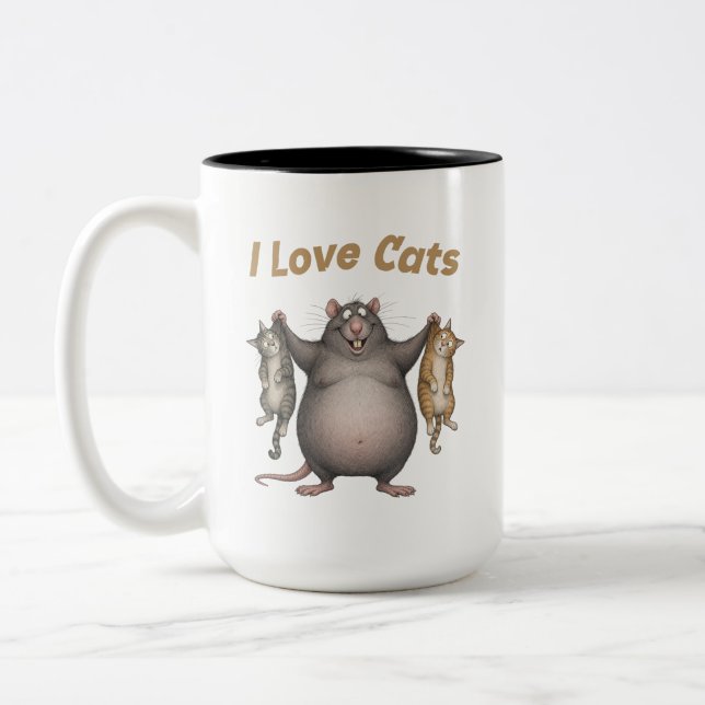Caneca De Café Em Dois Tons Eu Amo Gatos com Rato (Esquerda)