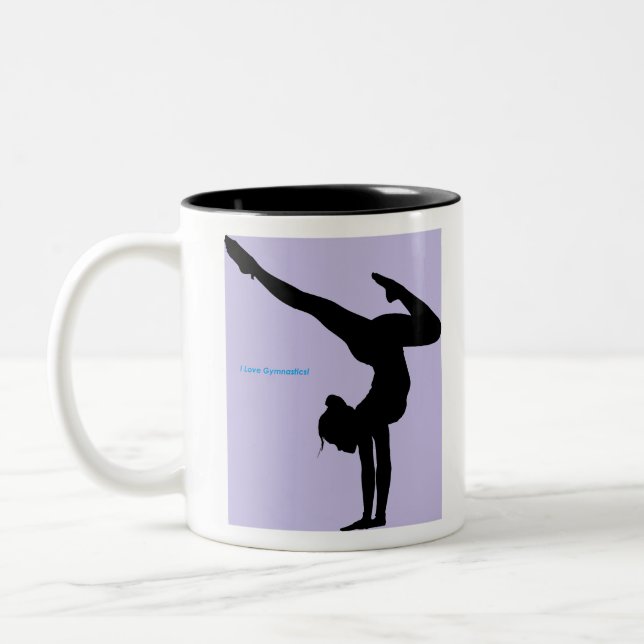 Caneca De Café Em Dois Tons Eu Amo Ginástica- Ginasta com Fundo Lilás (Esquerda)