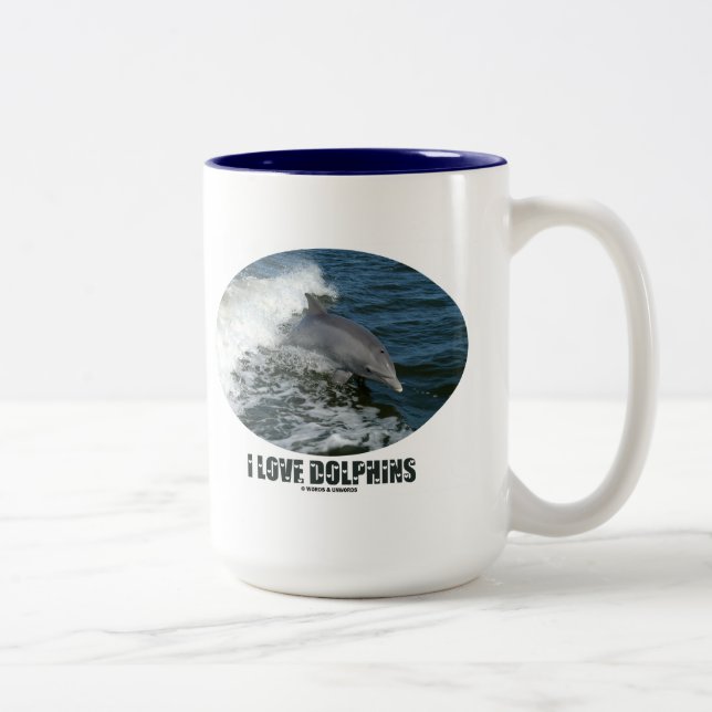Caneca De Café Em Dois Tons Eu Amo Golfinhos (Quebra de Golfinhos De Gargalos) (Direita)