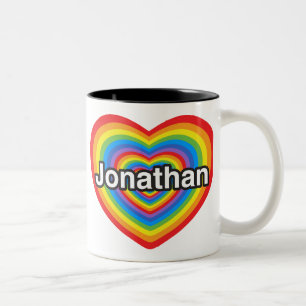 Caneca De Café Em Dois Tons Eu amo Jonathan. Eu te amo Jonathan. Coração