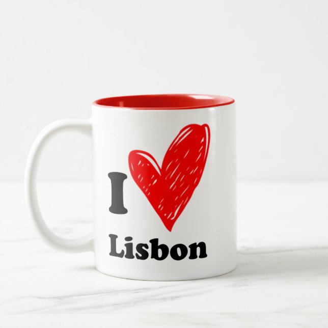 Caneca De Café Em Dois Tons Eu amo Lisboa (Esquerda)