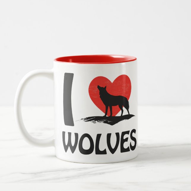 Caneca De Café Em Dois Tons Eu amo Lobos (Esquerda)