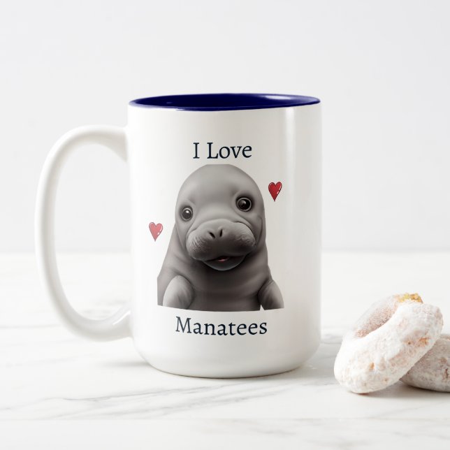 Caneca De Café Em Dois Tons Eu Amo Manatees Mug (Com Donut)
