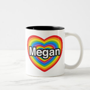 Caneca De Café Em Dois Tons Eu amo Megan. Eu te amo Megan. Coração