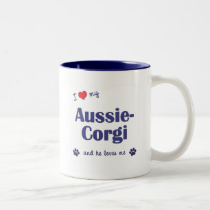 Caneca De Café Em Dois Tons Eu amo meu Australiano-Corgi (o cão masculino)