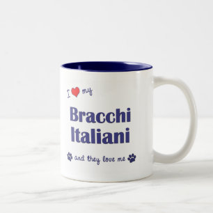 Caneca De Café Em Dois Tons Eu amo meu Bracco Italiano (os cães múltiplos)