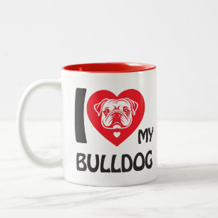 Caneca De Café Em Dois Tons Eu Amo Meu Bulldog - Engraçado E Bonito Presente D