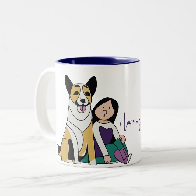 Caneca De Café Em Dois Tons Eu Amo Meu Cachorro - Edição Feminino 4 (Frente Esquerda)