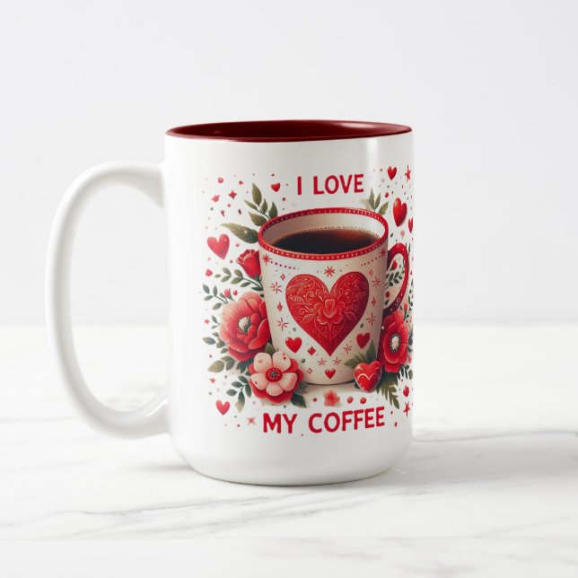 Caneca De Café Em Dois Tons Eu Amo Meu Café (Esquerda)