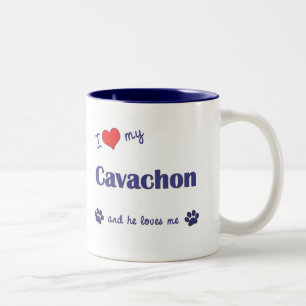 Caneca De Café Em Dois Tons Eu amo meu Cavachon (o cão masculino)