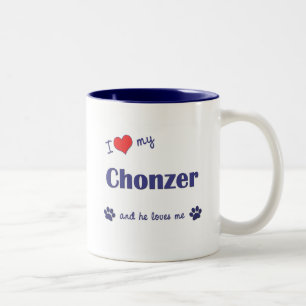 Caneca De Café Em Dois Tons Eu amo meu Chonzer (o cão masculino)