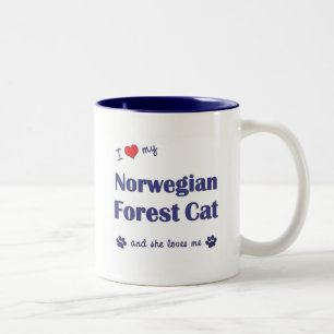 Caneca De Café Em Dois Tons Eu amo meu gato norueguês da floresta (o gato