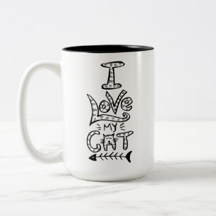 Caneca De Café Em Dois Tons Eu Amo Meu Gato Tipografia Minimalista Mãe Amante