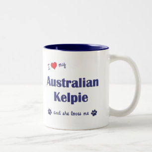 Caneca De Café Em Dois Tons Eu amo meu Kelpie australiano (o cão fêmea)