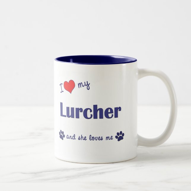 Caneca De Café Em Dois Tons Eu amo meu Lurcher (o cão fêmea) (Direita)