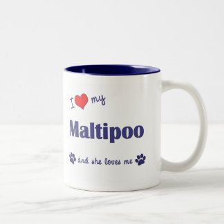 Caneca De Café Em Dois Tons Eu amo meu Maltipoo (o cão fêmea)